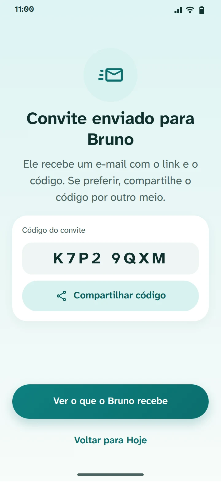 Colo app screen (in Portuguese): Invite whoever helps