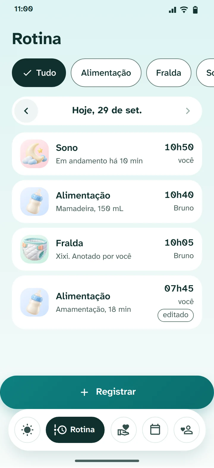 Colo app screen (in Portuguese): See the whole day